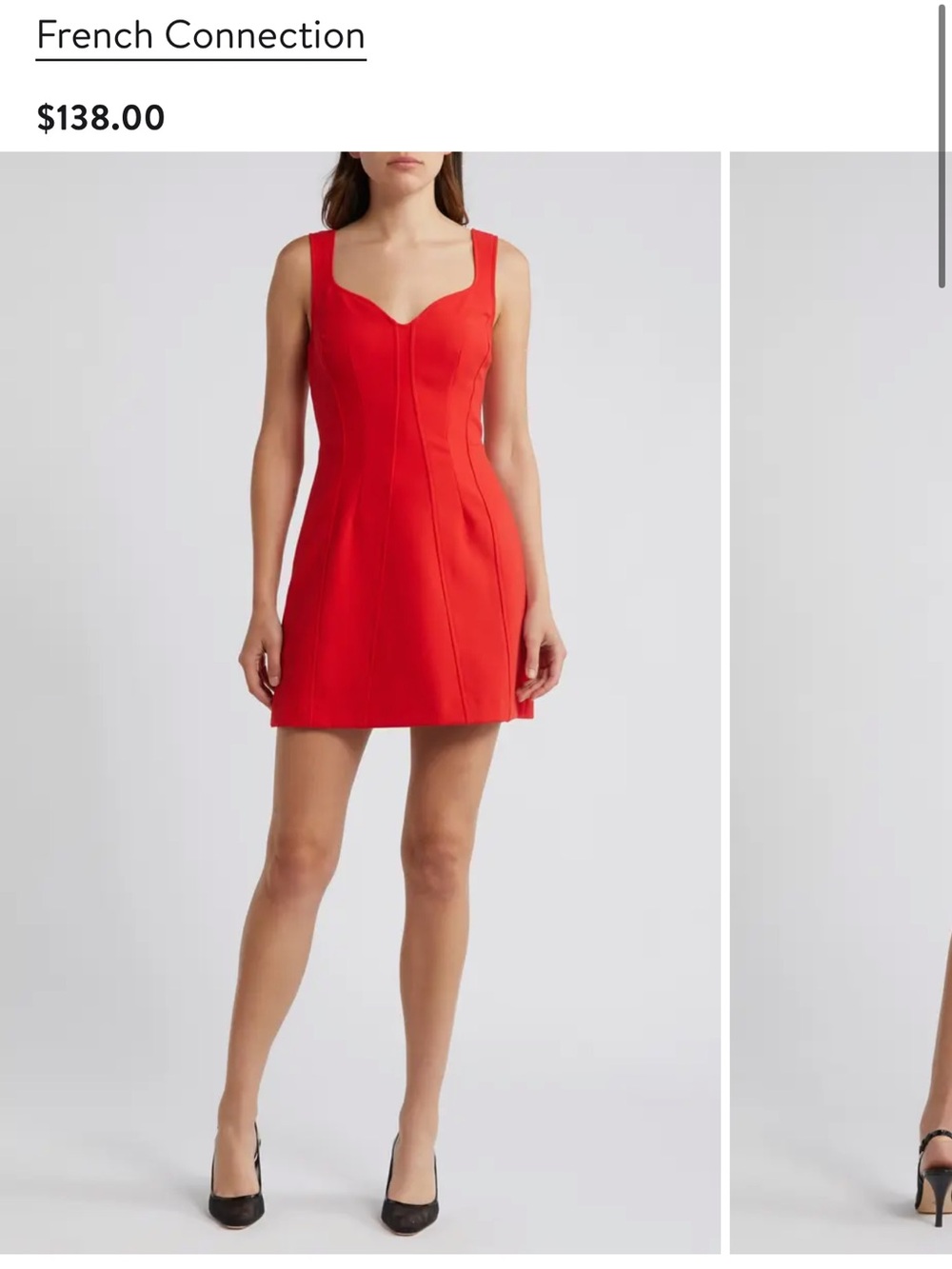 French Connection Red Mini Dress With Sweetheart Neckline